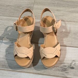 Franco Sarto Tan Suede Wedge Sandals with Ankle Strap